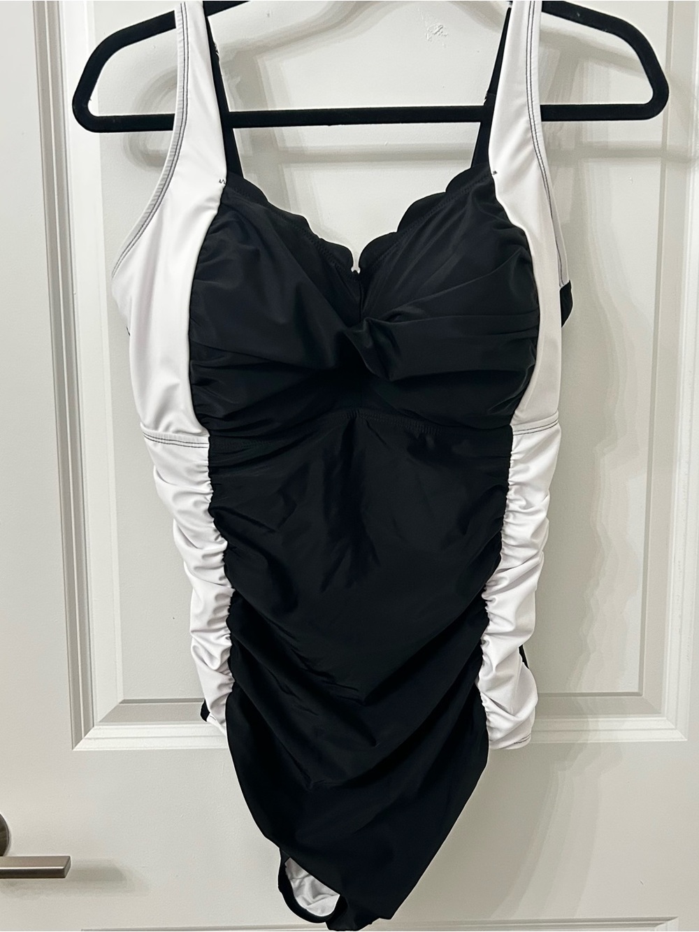 Aqua Eve Black & White Ruched One-Piece Swimsuit with Supportive Cups